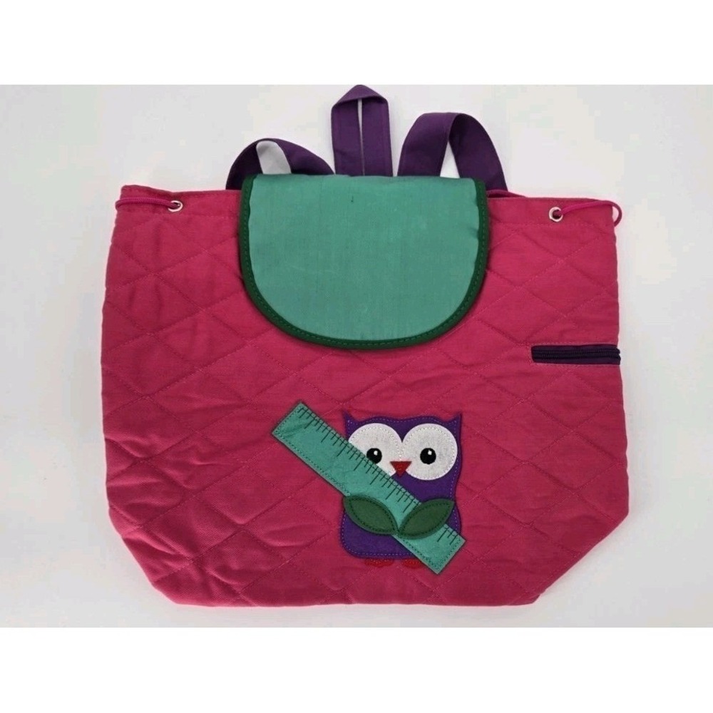 Girls Owl Quilted Backpack Pink Purple Canvas School or Overnight Bag NWOT